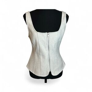 Zara fuzzy very light gray corset zip top women's L large NWT
